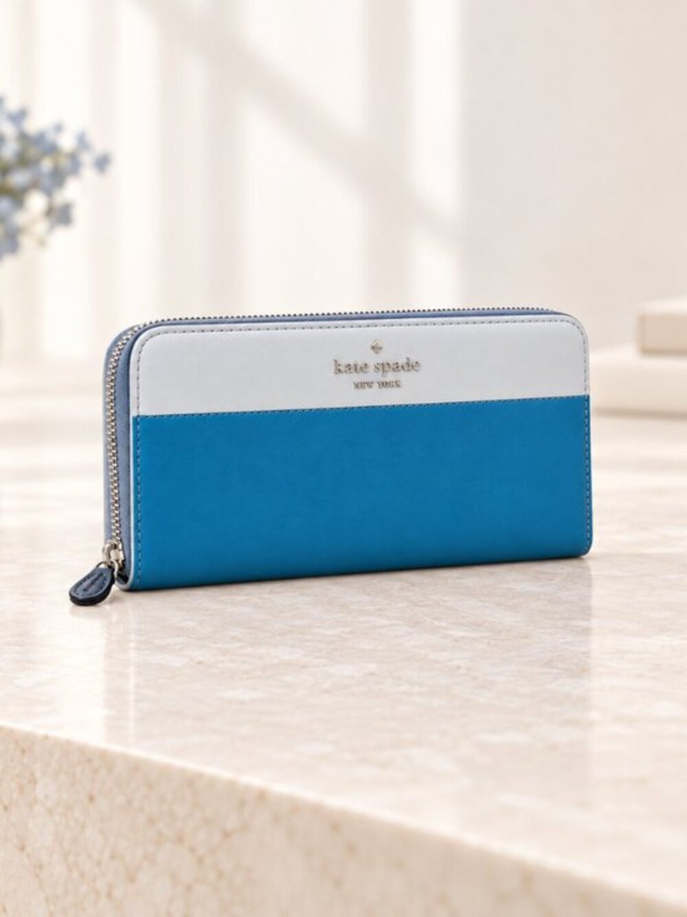 Kate Spade Nylon Zip Around Wallet Blue Gray Continental NWT
